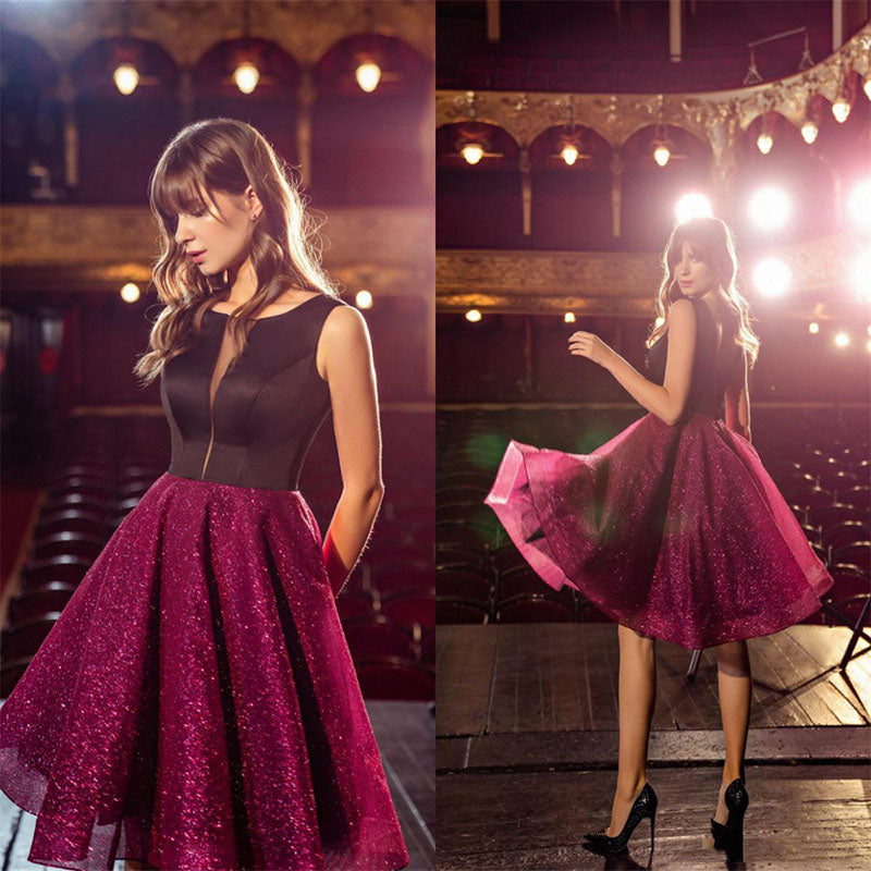 Purple Glitter Prom Homecoming Dresses Knee Length Gowns Sweet 16 Graduation Cocktail Dress Party Gown