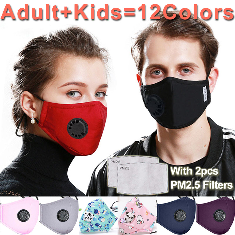 Washable Face Mask Anti-Dust Reusable PM2.5 Masks with 2 filter valve protective cotton children Kids child face masks cloth washable