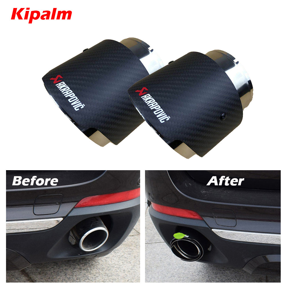2PCS Matte Carbon Fiber Exhaust Tip Muffler Tip For BMW X5 E70 F15 X6 F16 with AK Logo