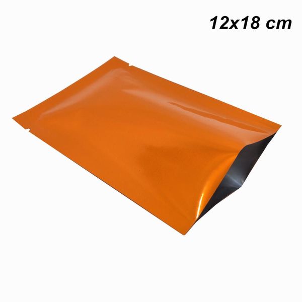 12x18 cm Open Top Glossy Orange Mylar Foil Heat Sealed Food Grade Bag Aluminum Foil Vacuum Smell Proof Storage Pouch for Cookie Candy