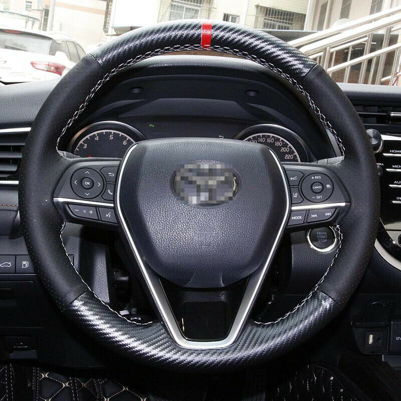 DIYÂ Carbon Fiber Hand-stitched Car Steering Wheel Cover for Toyota Camry 18-19