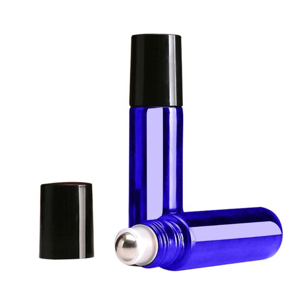 10ml Blue Glass Perfume Bottles With Metal Roller Ball for Essential Oil Perfumes and Lip Balms Sample Glass or Make Up Bottles l