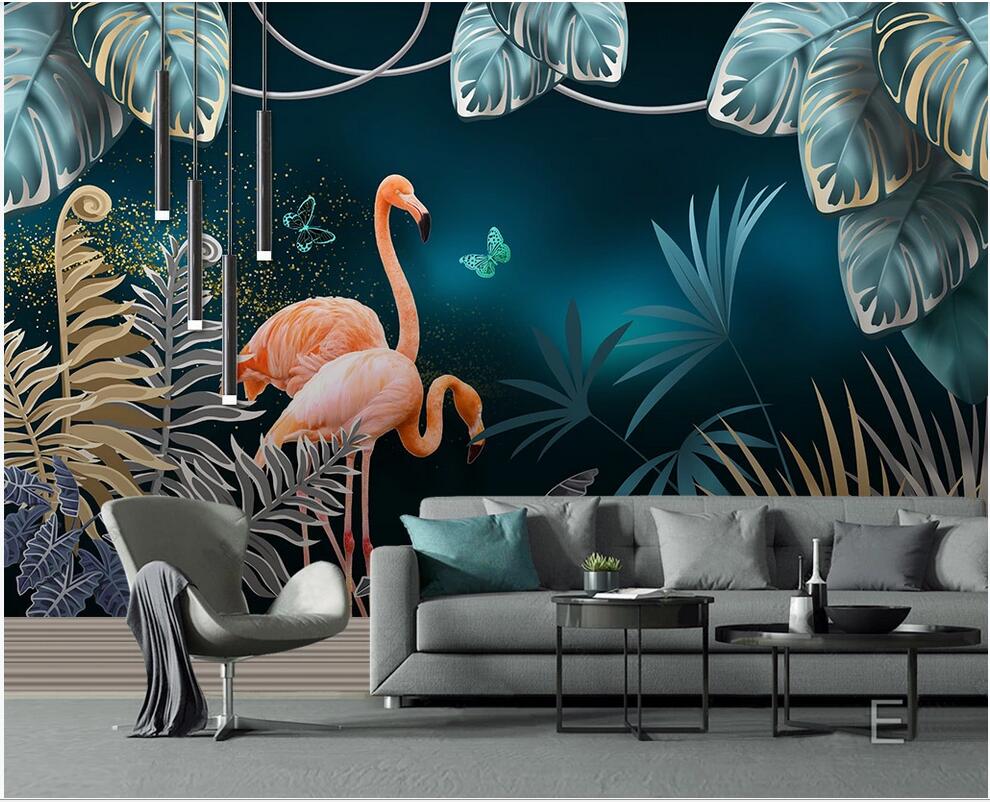 3d wallpaper custom photo European creative hand painted tropical plant leaves couple flamingo home decor wall paper for walls 3 d