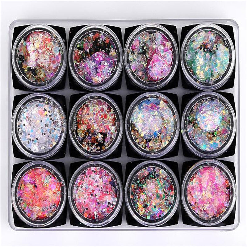 Holo Glitter Nail Sequins Powder Star Moon Heart Mix Nail Art Foil Flakes Paillette Self-adhesive Nail Art Decoration F579