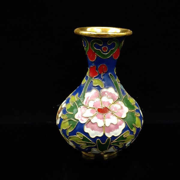 Chinese Antique Peacock Pattern Cloisonne Blue Vase JTL073