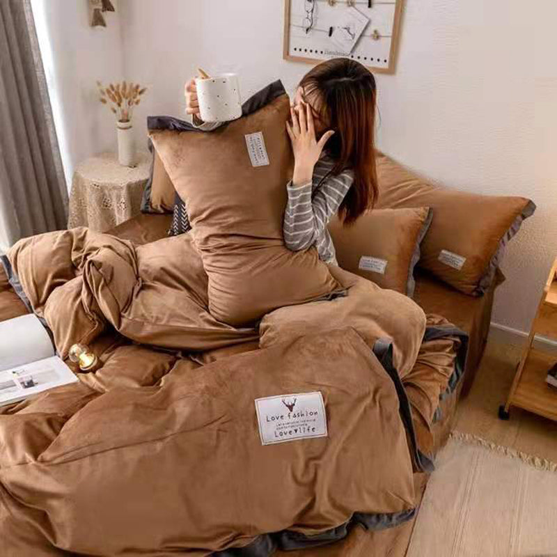 Luxury Crystal Velvet Bedding Set Fannel Duvet Cover Bed Sheet 4pcs-set Winter BedLinen King Queen Size Velvet Home Textile