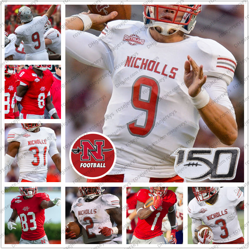 Custom 2020 Nicholls Colonels football #5 Dai&#039;Jean Dixon 7 Kevin Moore III 9 Chase Fourcade 28 Julien Gums Men Youth Kid Jerseys 4XL