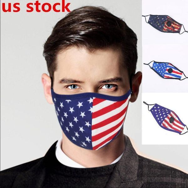 USA Stock! Designer face Mask Flag Printing mask Anti Dust PM2.5 washable Masks with breathe Value Filters Adjustable Cotton Mask fy9123