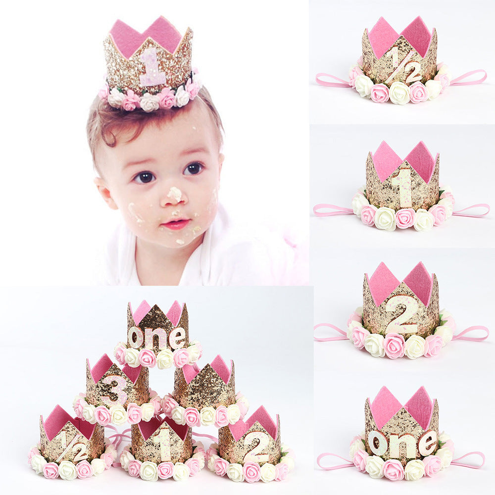Children&#039;s rose Crown digital hair band Baby&#039;s party performance photo headdress infant hair accessories
