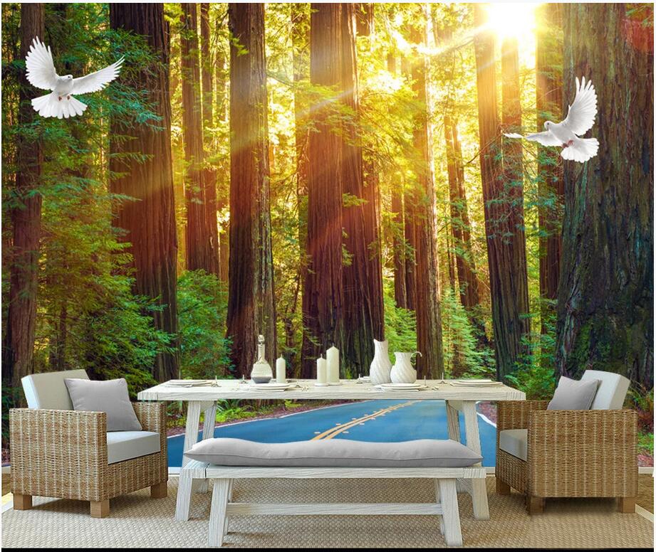 3d mural wallpaper custom photo Forest landscape tree-lined road living room sofa TV background household landscape wall tapestry 3d