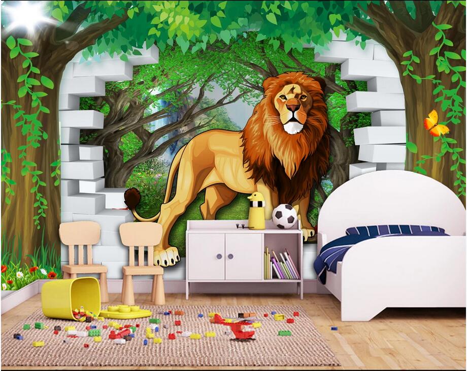 3d wallpaper stickers custom photo Animal forest lion 3D children&#039;s room background wall painting sticker wall paper for kids room