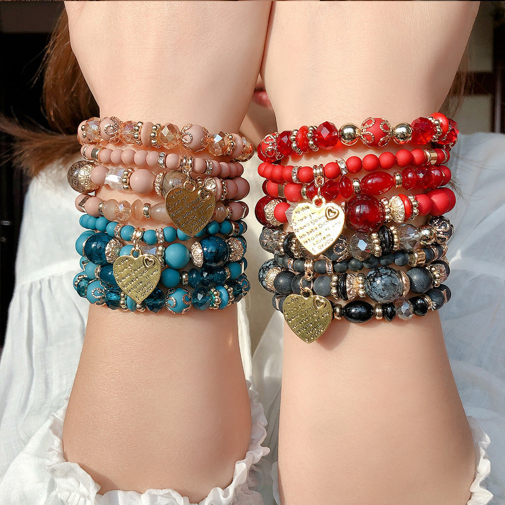 All-match Bohemian ethnic crystal candy beads ladies multi-layer bracelet