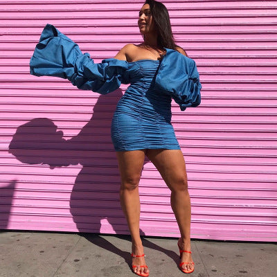 Womens Fashion Slim Dress Summer One-shoulder Pleated Hip dress Women Party Popular Dresses Club & Party Queen Solid Color Skirts 2020 Hot