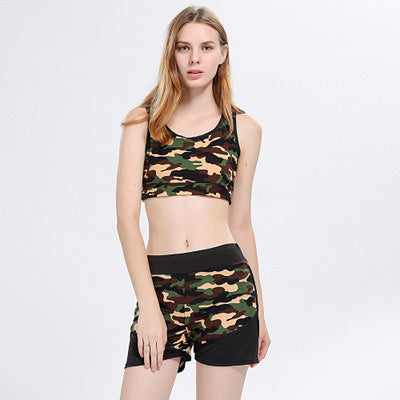 Womens Casual Clothing Suits 2 Piece Set Camouflage Vest Exposed Navel Sports Shorts Suit Casual Yoga Wear Fashion Sport Suit Hot Sale