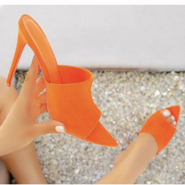 Pointed Toe High Heel Slippers Sandals Woman Shoes Candy Orange Blue Green Nude Blc Women Shoes Sandalias Mujer 2020 Feminina