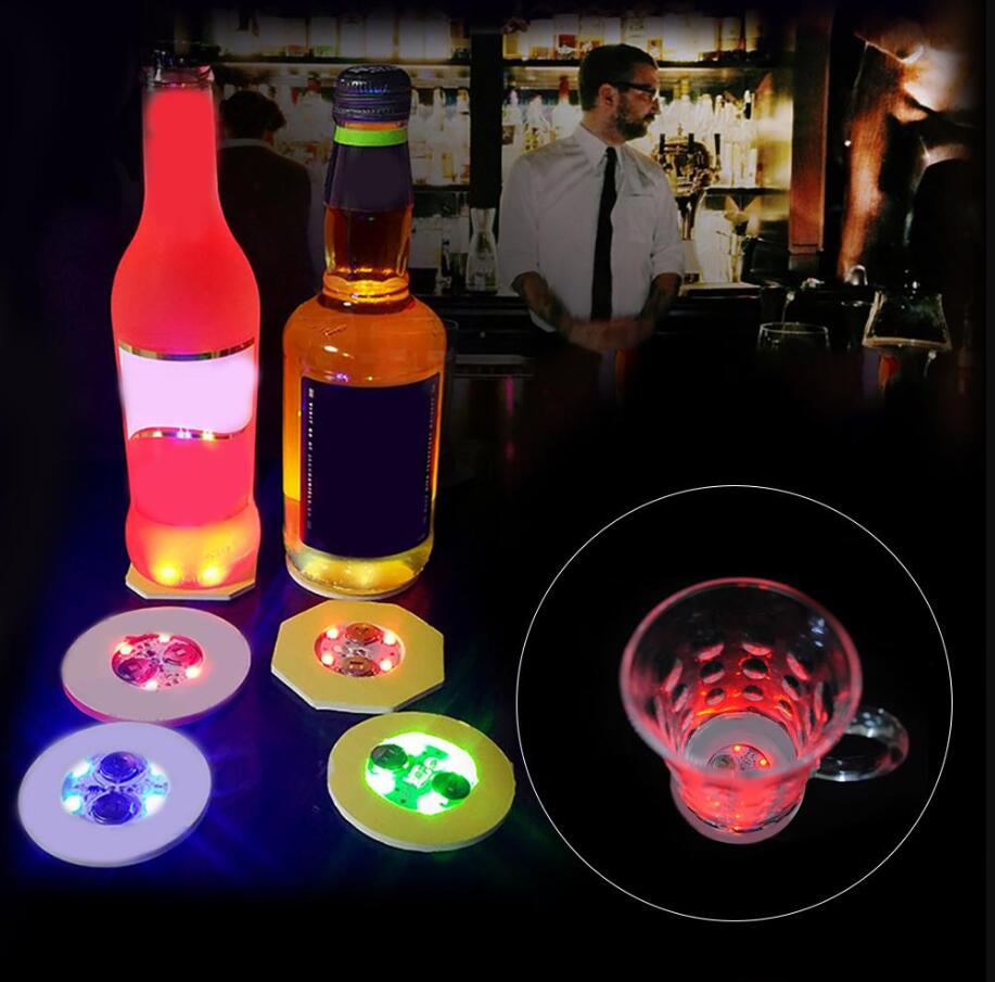 LED Bottle Sticker Coaster Discs Lights Wine Bottle Clear Glass Cup with sticker for party wedding occassions birthday Party decoration