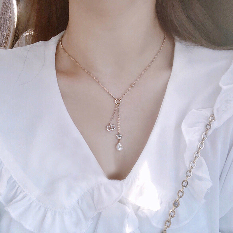 D family-Di family 2020 CD letter star Pearl full rhinestone tassel pendant necklace choker female