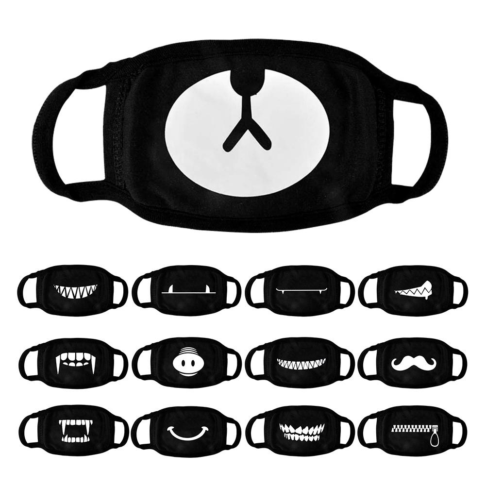In Stock Cartoon Lovely Cotton Face Masks Washable Teeth Pattern Cute Protective Mouth Cover Warm Anti Dust Proof Respirator Mask