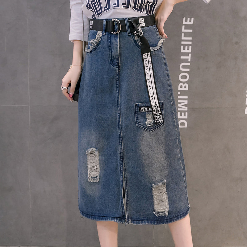 The Blue Denim Skirts Long Fair Maiden Temperament In The Denim Skirt ShuHua419