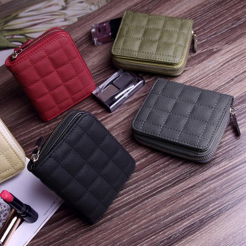 Womens Wallets Purses Plaid PU Leather short Wallet Hasp zipper Pocket Coin Purses female wallet Card Holders ladies Purse Note Compartment