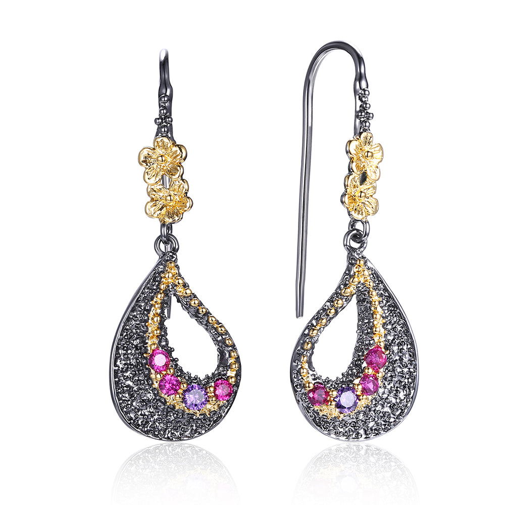 Beautiful long earring jewellery color crystal fashion copper jewelry Black and gold 2 tone plate pretty women earrings