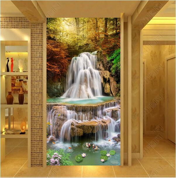 3d wallpaper custom photo HD Golden Maple Leaf Forest Water Waterfall porch 3D background wall muals wall paper for walls 3 d