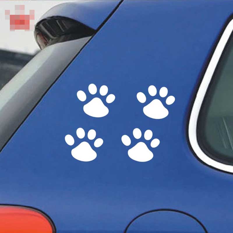 CAR 4PCS-set Car Stickers Personality Funny Cat Dog Paw Prints Panda Printed Cover Decals