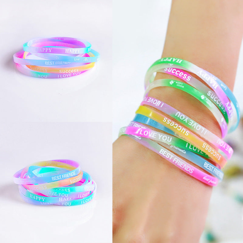 New Fashion Summer Sport Silicone Bracelets Candy Color Printed Rubber Wristband Bracelet Jewelry for Sale