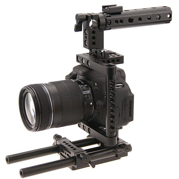 Freeshipping Aluminum Rod Rig DSLR Cage Top Handle Grip Camera Stabilizer Tripod Mount Plate For Canon Nikon Sony Panasonnic