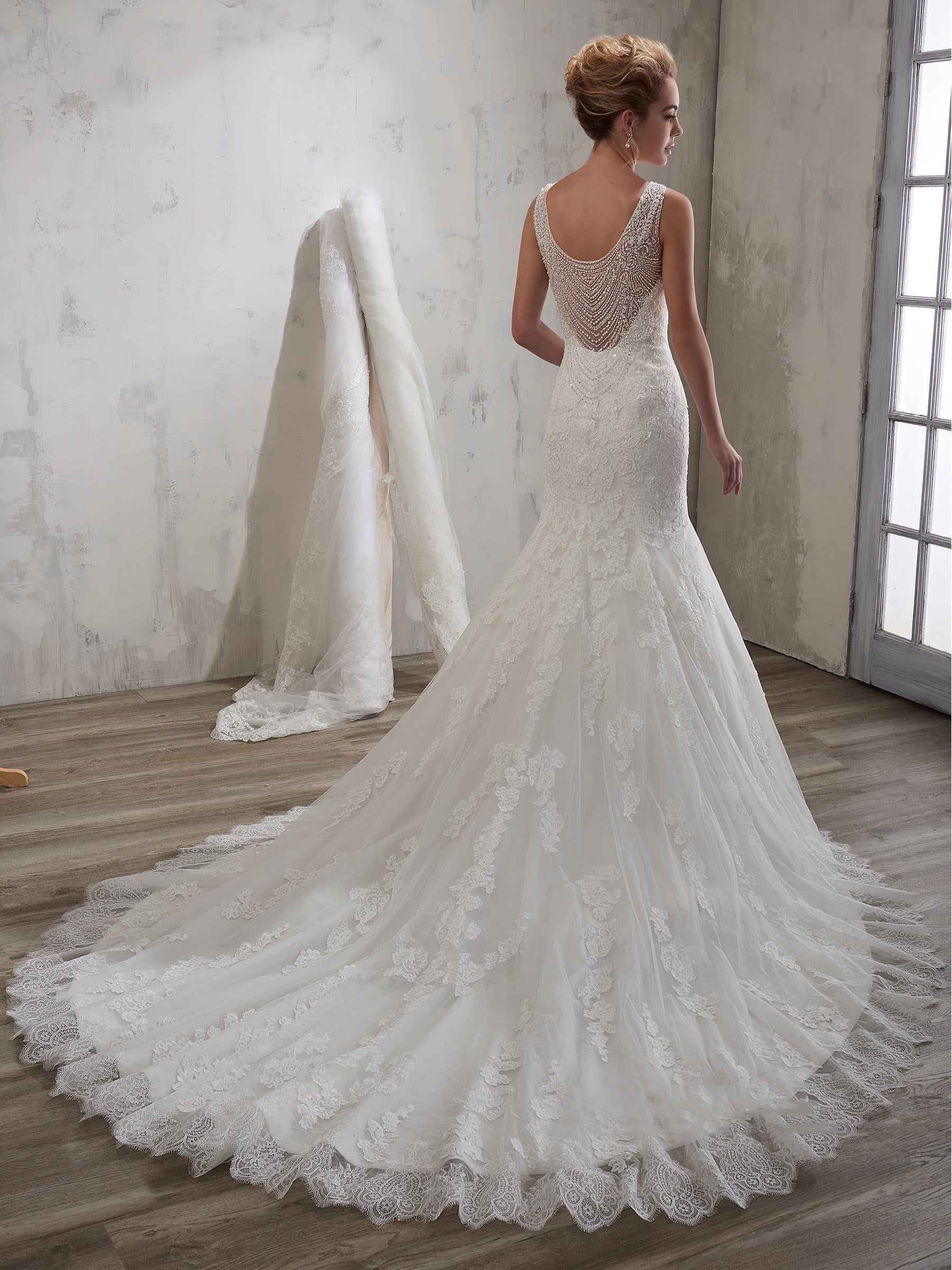 Grace Ivory Tulle Scoop Applique Beads Mermaid Wedding Dresses Bridal Pageant Dresses Wedding Attire Dresses Custom Size 2-18 KF1219213