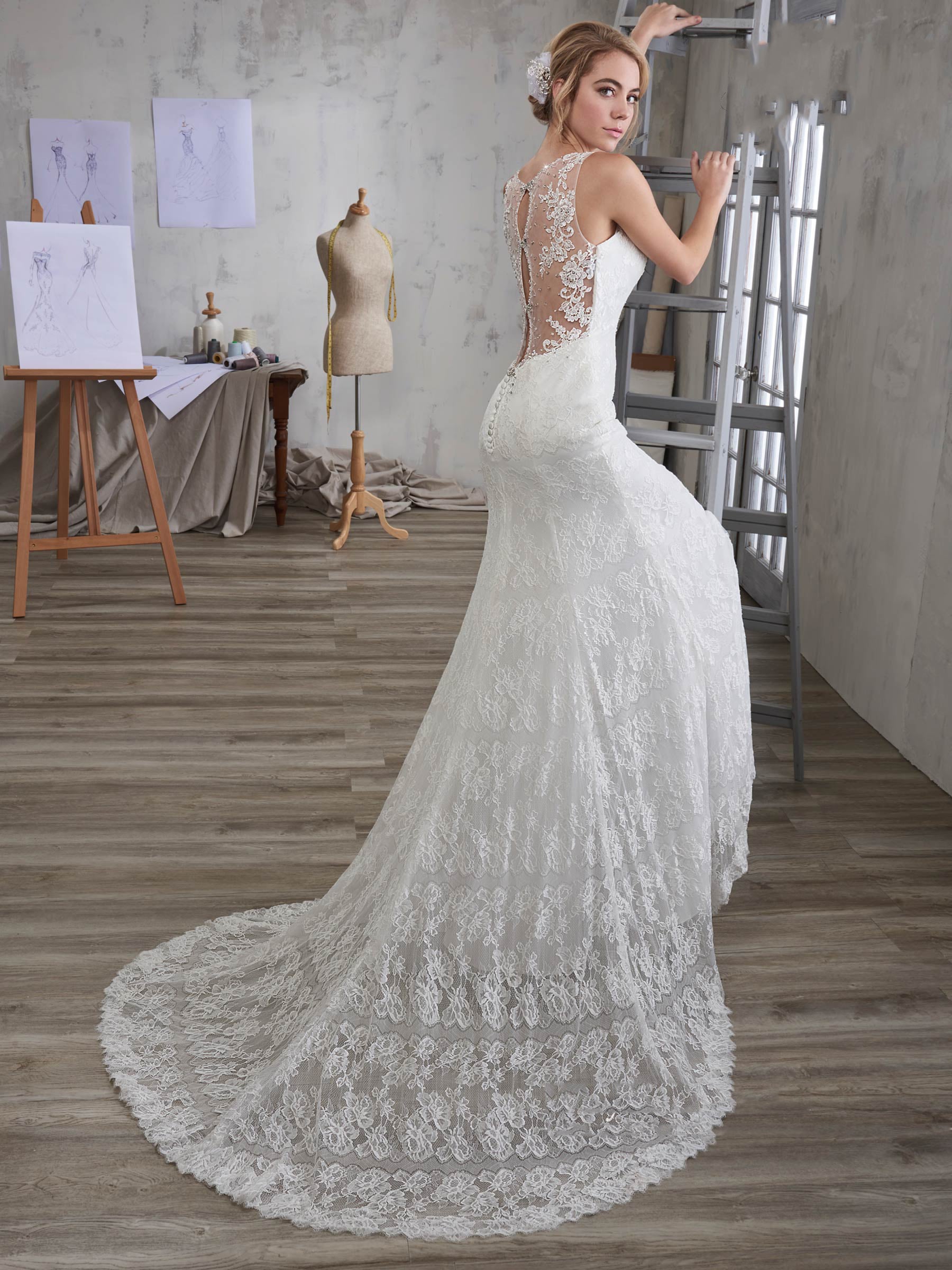 Grace Ivory V-Neck Lace Applique Beads Mermaid Wedding Dresses Bridal Pageant Dresses Wedding Attire Dresses Custom Size 2-18 KF1219208