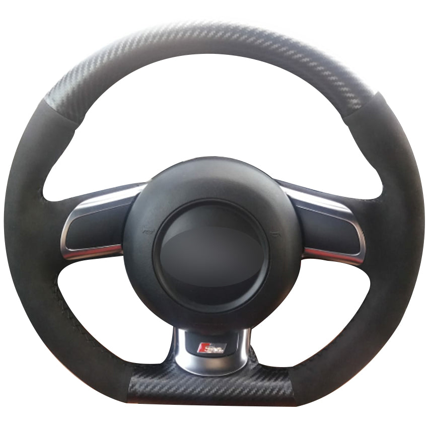 Carbon Fiber Leather Black Suede Car Steering Wheel Cover for Audi TT 2008-2013
