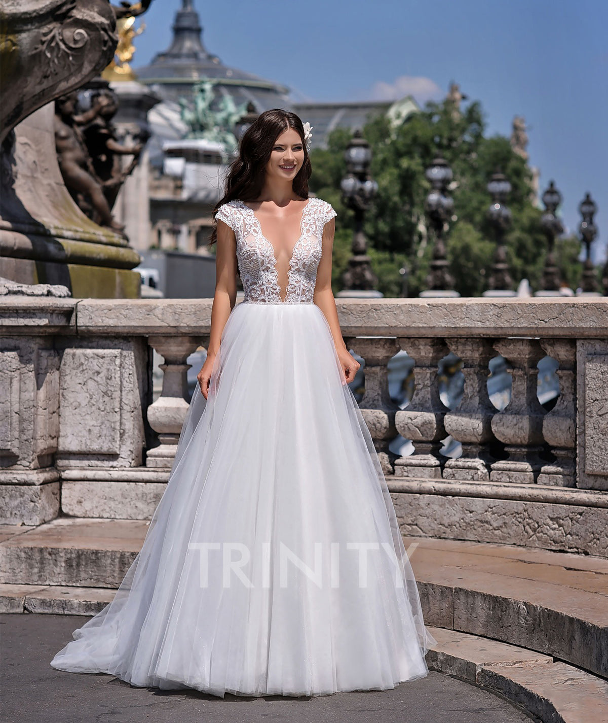 Beauty White Tulle Scoop Applique Beads A-Line Wedding Dresses Bridal Pageant Dresses Wedding Attire Dresses Custom Size 2-18 KF1228319