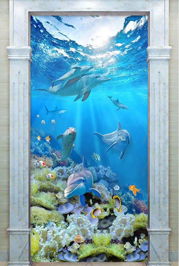 3d wallpaper custom photo HD Dolphin Coral Reef Underwater World 3D Entrance Wall muals wall paper for walls 3 d