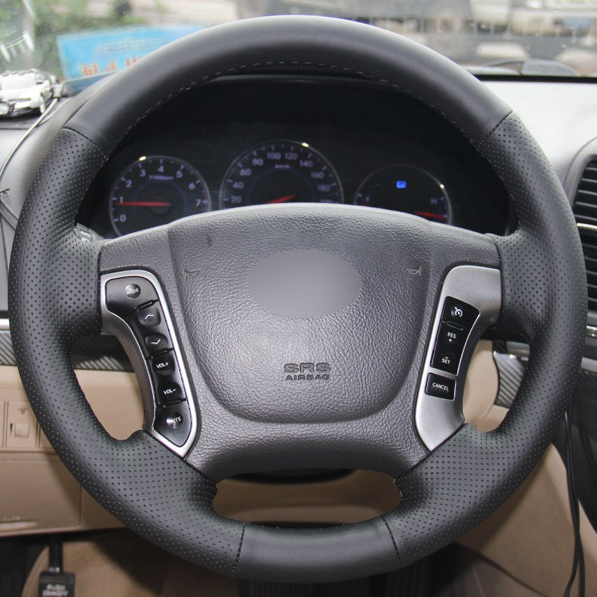 Black Synthetic Leather Car Steering Wheel Cover for Hyundai Santa Fe 2006-2012