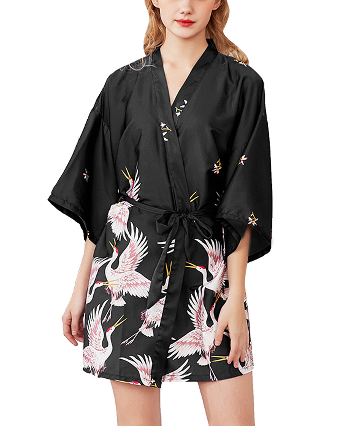 Womens Mini Kimono Robe Summer Sleep Lounge Bathrobe Bride Dressing Gown Ladies Girls Nightdress Pajamas Party Lingerie with Belt