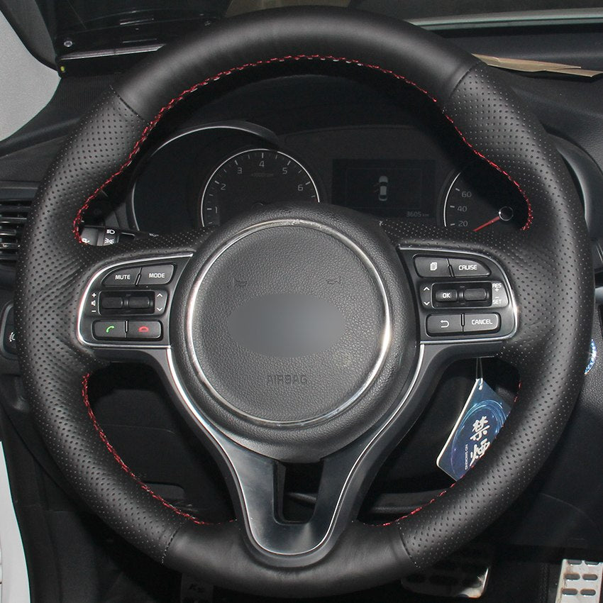 Black Natural Leather Car Steering Wheel Cover for Kia K5 2016 2017 Sportage 4 KX5 2016 2017