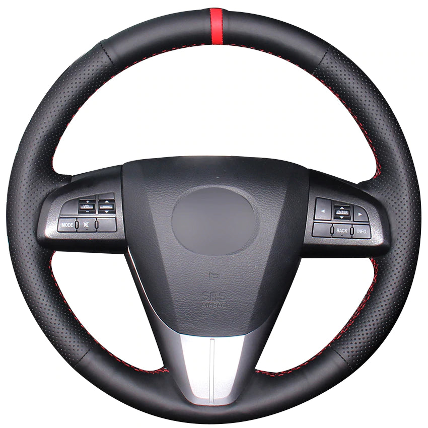 Black Natural Leather Red Marker Car Steering Wheel Cover for Mazda 3 Axela 2008-2013 Mazda CX-7 CX7 2010-2016 Mazda 5 2011-2013