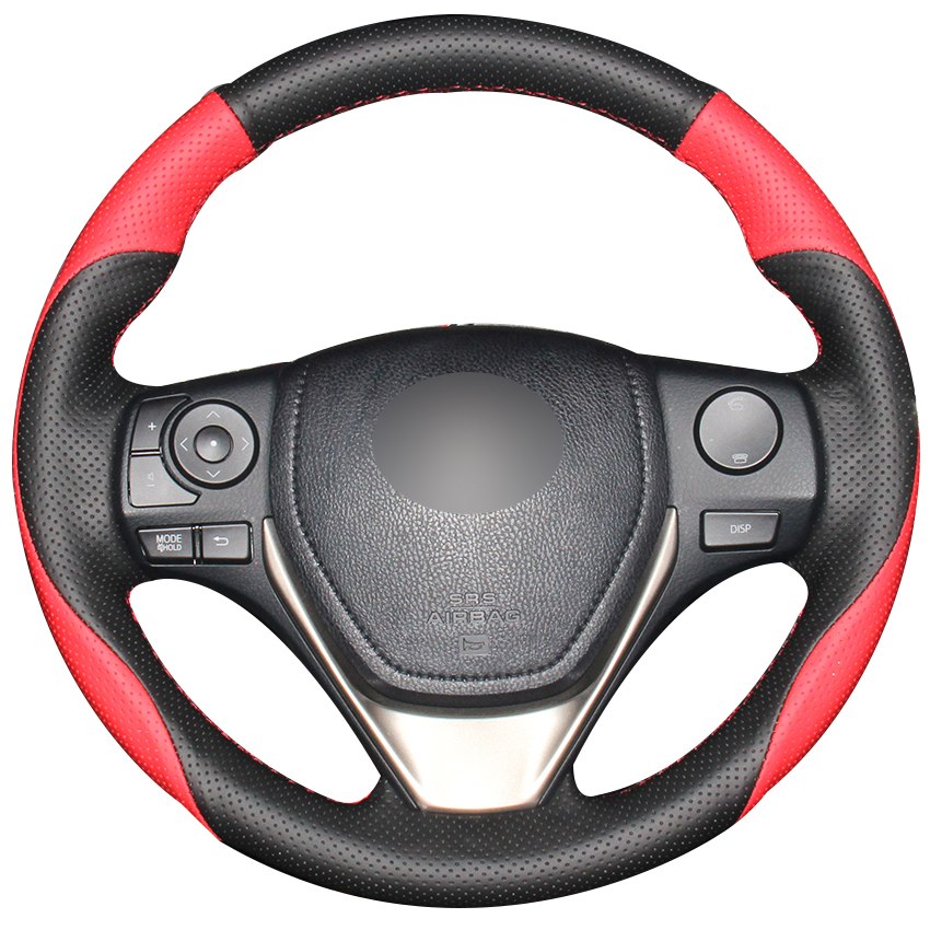Black Red Natural Leather Car Steering Wheel Cover for Toyota RAV4 2013-2017 Corolla 2014-2017 Auris 2013-2016 Scion iM 2016