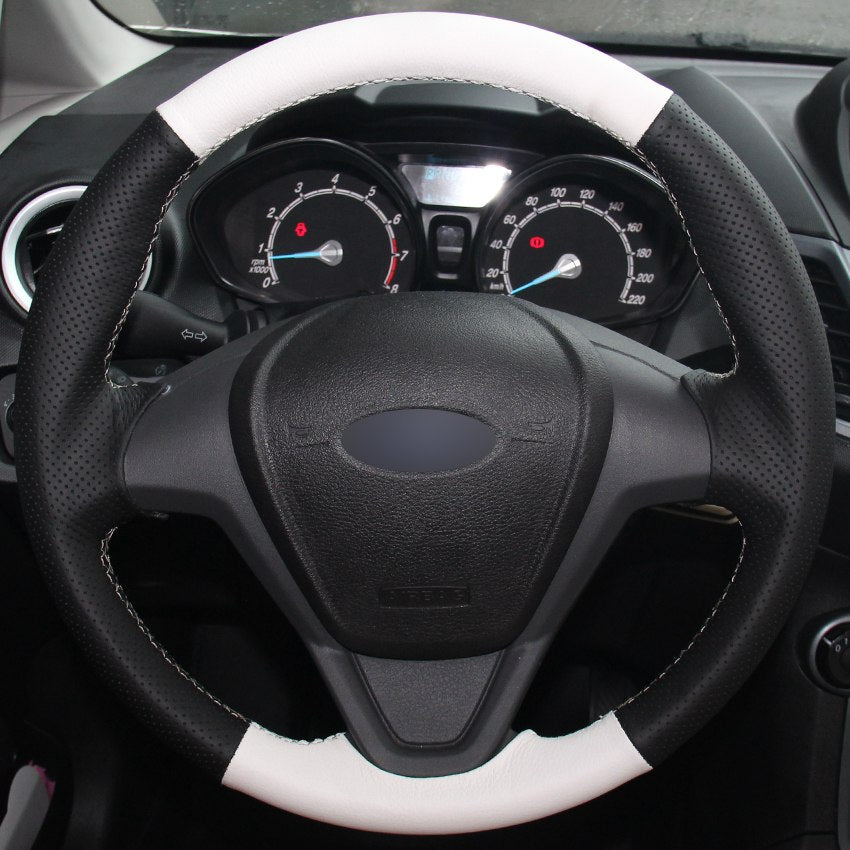 Black Natural Leather White Natural Leather Car Steering Wheel Cover for Ford Fiesta 2008-2013 Ecosport 2013-2016