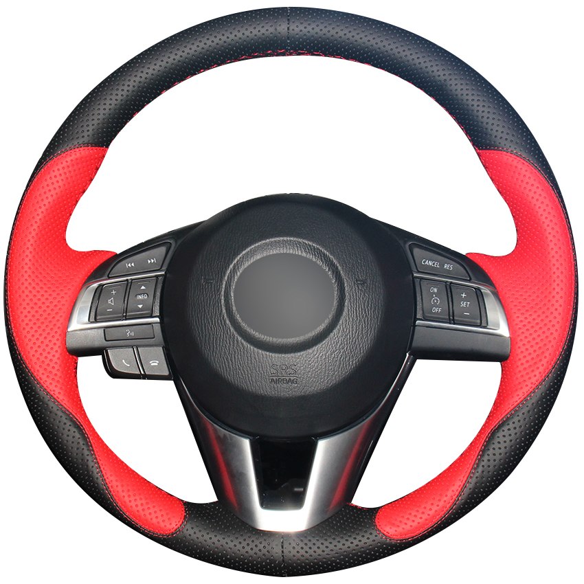 Black Red Natural Leather Car Steering Wheel Cover for Mazda 3 Axela Mazda 6 Atenza Mazda 2 CX-3 CX3 CX-5 CX5 Scion iA
