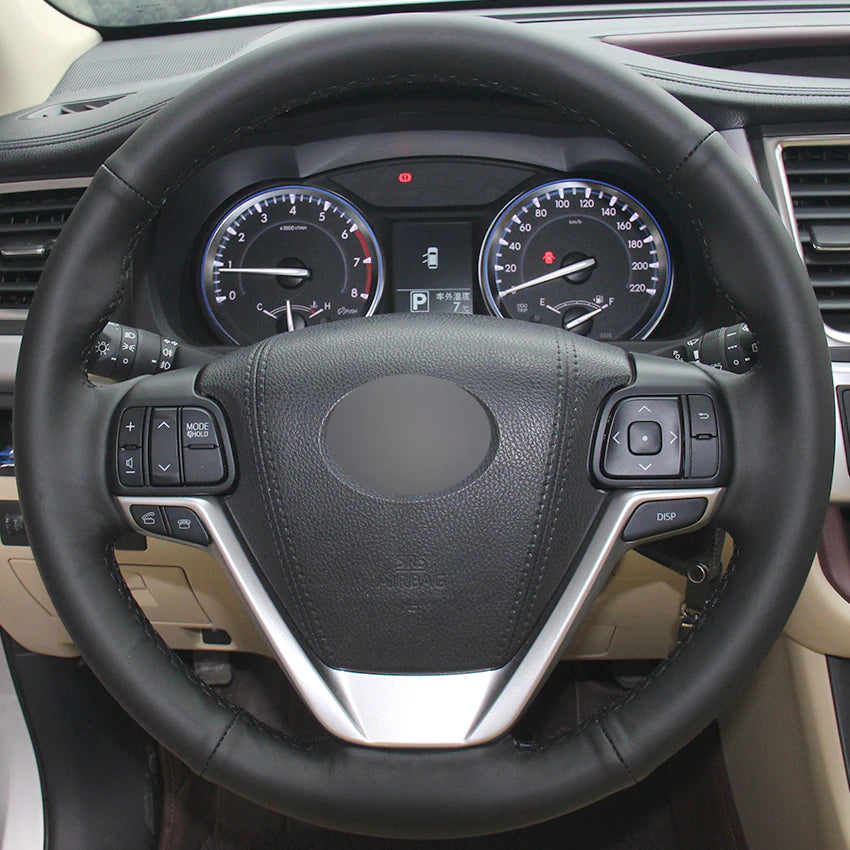 Black Natural Leather Car Steering Wheel Cover for Toyota Highlander 2015 2016 2017 Sienna 2015-2017