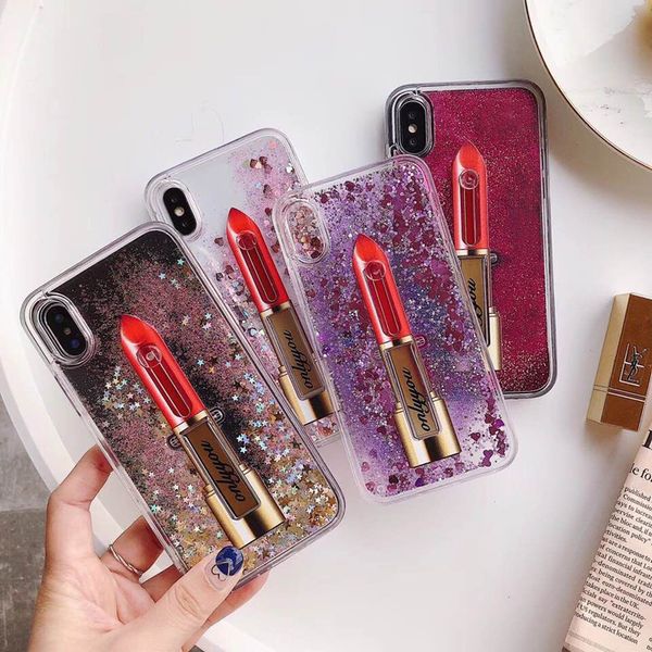 Mobile phone case lipstick support quicksand shell pure color flash powder quicksand shell protective sleeve wholesale for iphone X