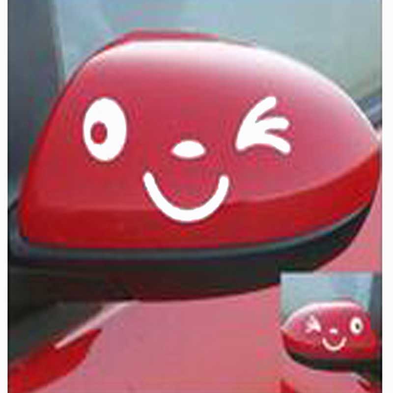 CAR 2PCS Cute Rearview Mirror Car Stickers Reflective Smiling Face Sticker-Decal