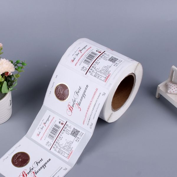 Custom bottle front and back label coated paper on roll package adhesive sticker personalized plastic packing decal