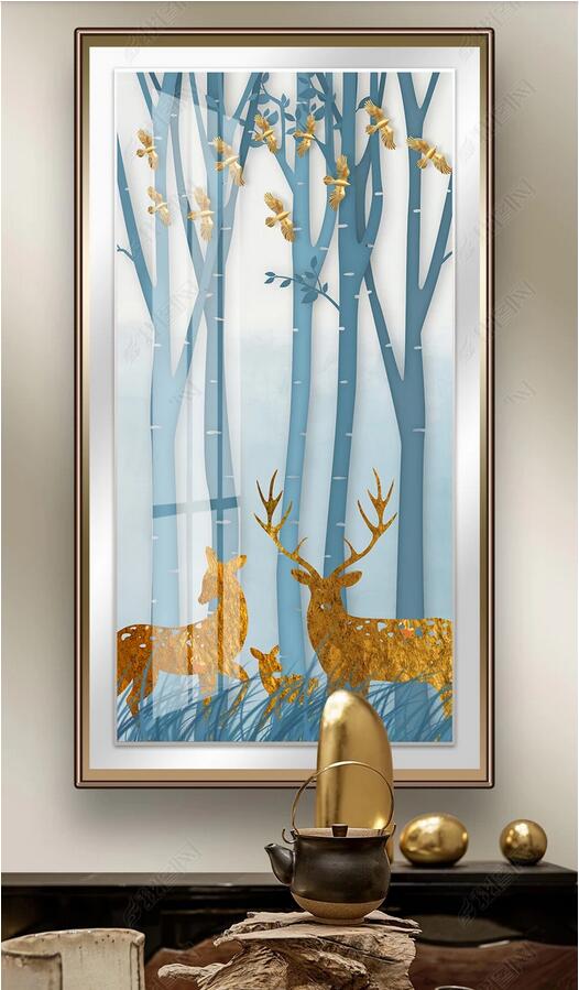 3d wallpaper custom photo Nordic hand-painted forest golden elk woods flying bird porch background wall muals wall paper for walls 3 d