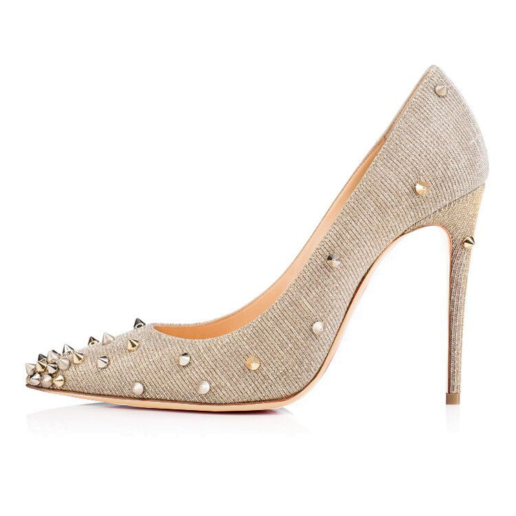 Free Shipping women lady new 2019 spikes rivets Glitter Sequins Poined Toes Wedding heels Stiletto High Heels shoes pumps boots 12cm 10cm