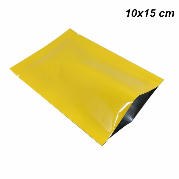 100pcs 10x15 cm Open Top Glossy Yellow Aluminum Foil Heat Seal Vacuum Food Grade Bag Mylar Foil Heat Sealable Storage Pouch for Cookie Candy