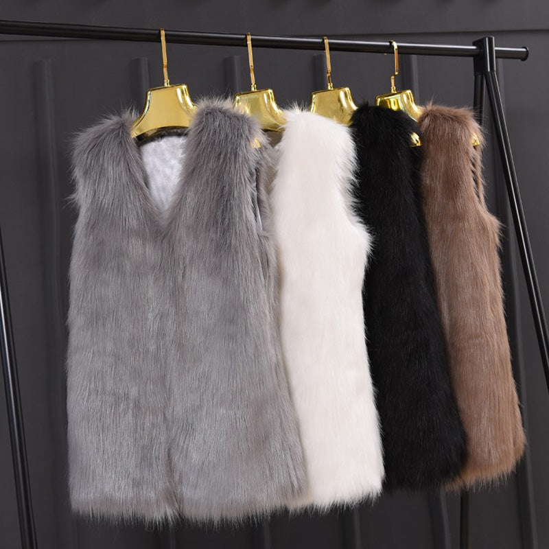 Spring Fashion Faux Fur Women Ladies Sleeveless Slim Vest Jackets Coat Outerwear Waistcoat Plus Size XXXL Black Gray Q4961