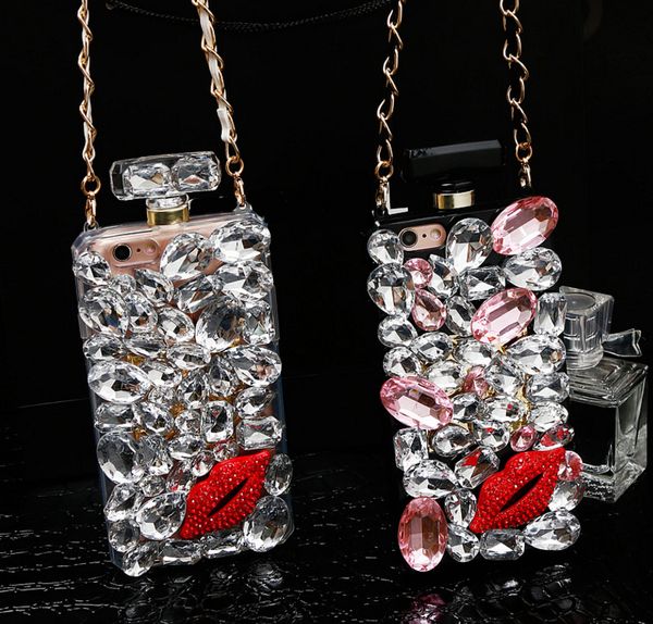 Luxury Bling perfume bottle kiss red lips Rhinestone Diamond Case for iphone XS Max 6 7 8 plus Samsung S9 S8 S6 S7 Edge Plus Note 9 5